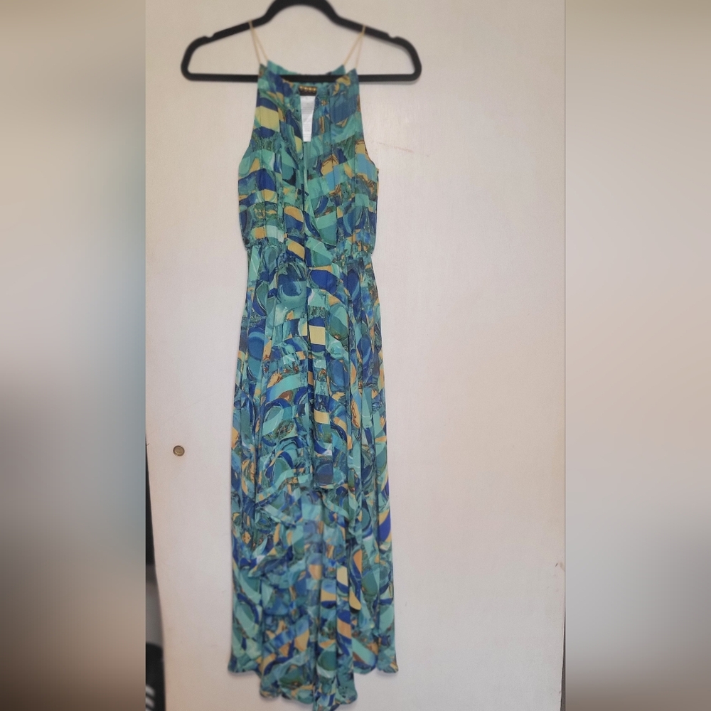 Blue and Green Halter Sundress for Resort Wear Size S